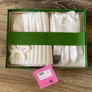 Kate Spade Metallic Hat & Glove Box Set in French Cr NWT